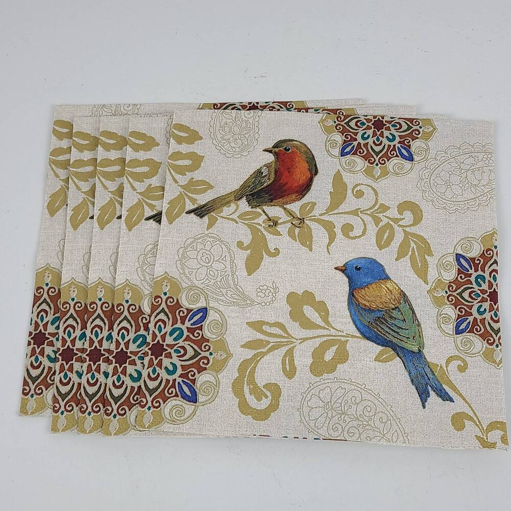 Lot 5 single ply birds and paisley paper napkins decoupage crafts collage
